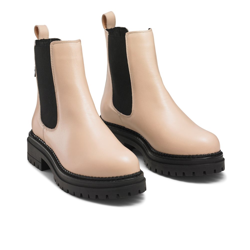 Beige Russell & Bromley Company Combat Women's Chelsea Boots | PH-0-HCKJ