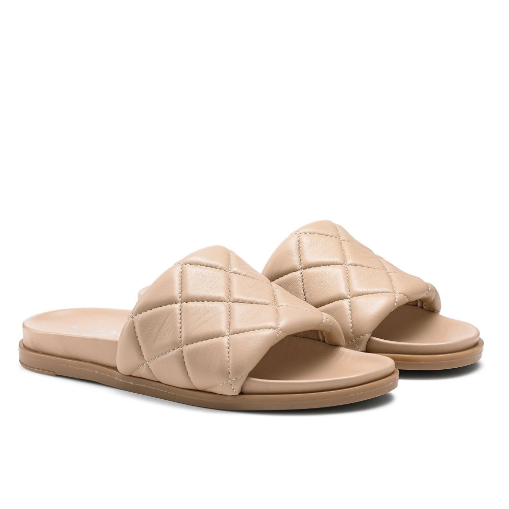 Beige Russell & Bromley Quilted Women's Slides | PH-0-ZDJC