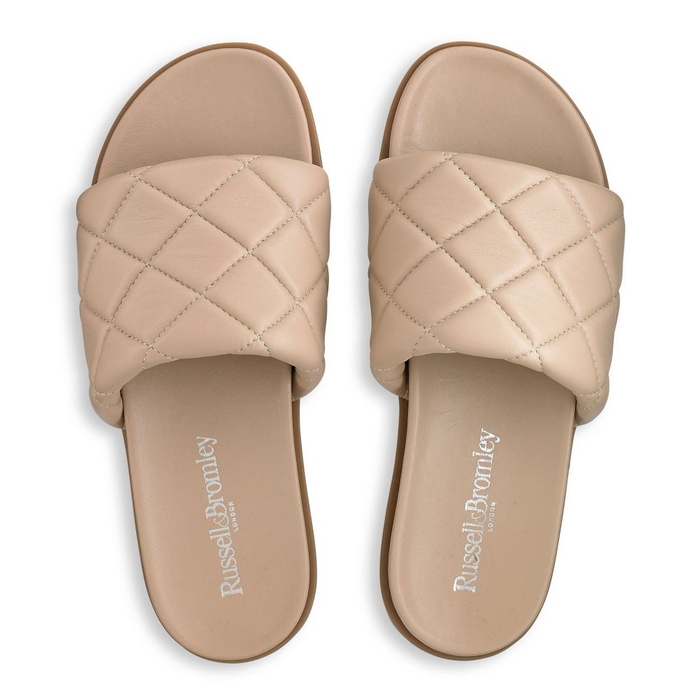 Beige Russell & Bromley Quilted Women's Slides | PH-0-ZDJC