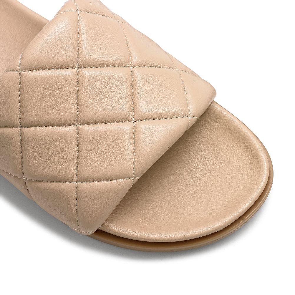 Beige Russell & Bromley Quilted Women's Slides | PH-0-ZDJC