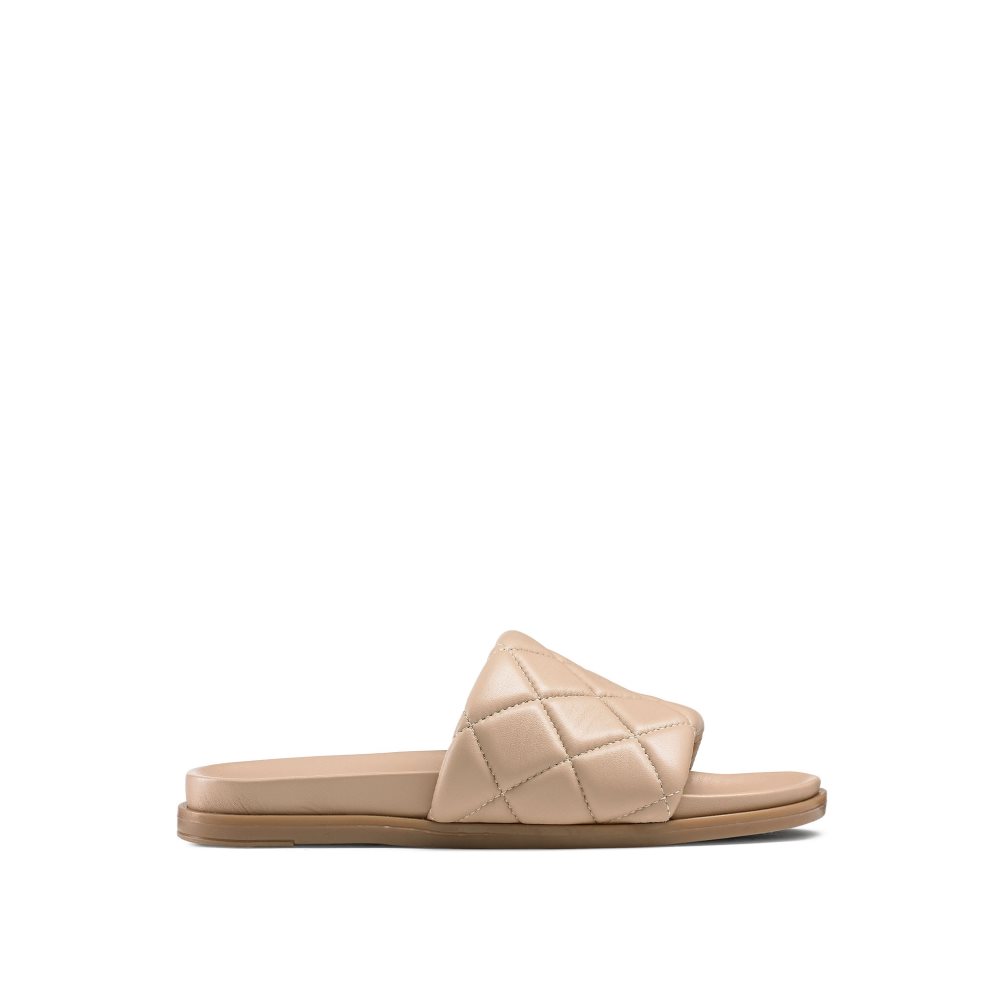 Beige Russell & Bromley Quilted Women\'s Slides | PH-0-ZDJC