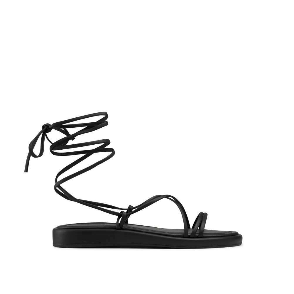 Black Russell & Bromley Boho Ankle Tie Women\'s Flat Sandals | PH-2-KVXZ