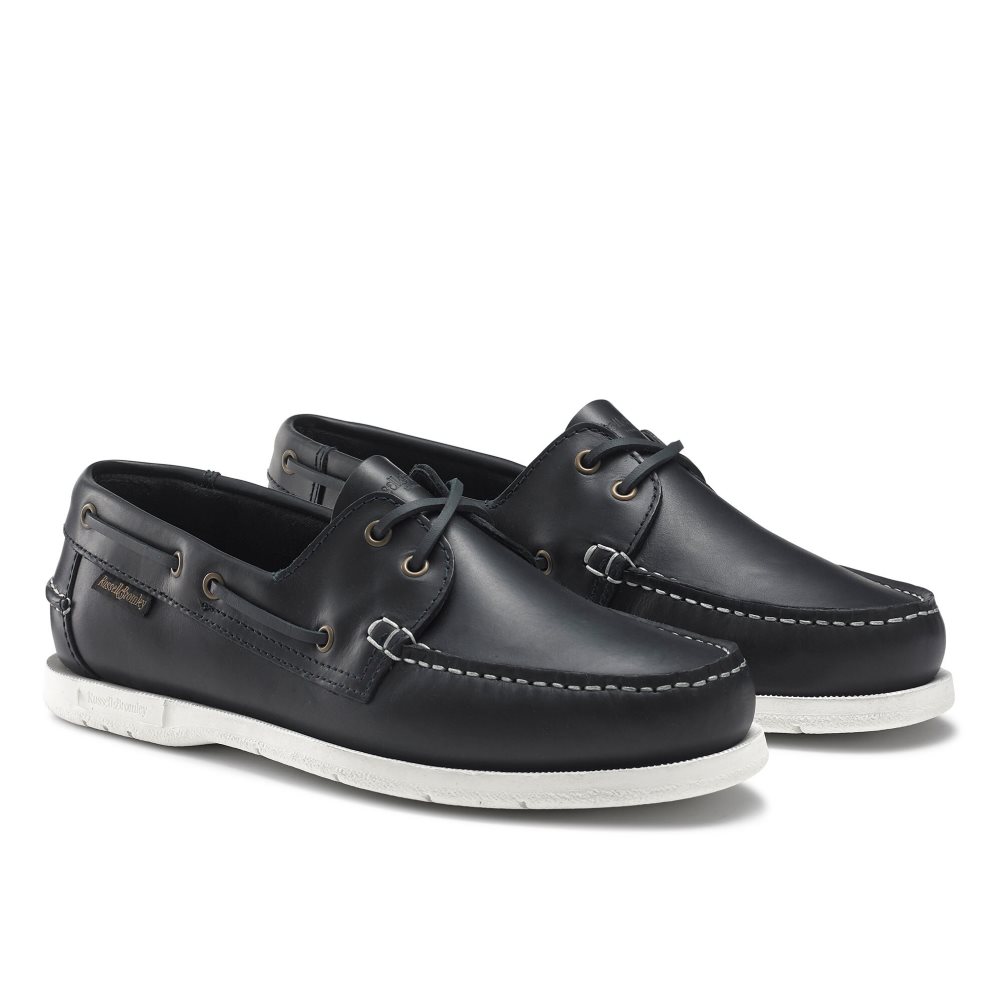 Black Russell & Bromley Bowline Waxy Leather Deck Men's Casual Shoes | PH-1-ZAHL