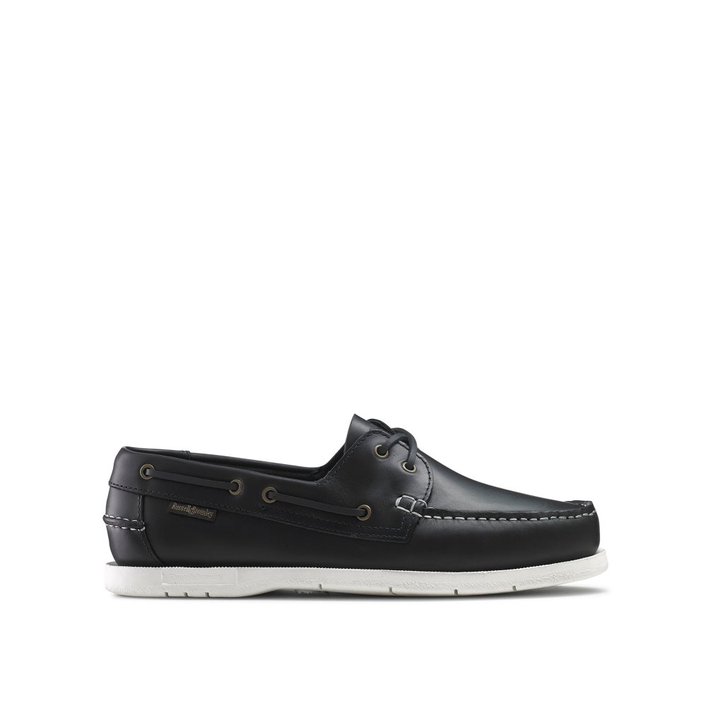 Black Russell & Bromley Bowline Waxy Leather Deck Men\'s Casual Shoes | PH-1-ZAHL