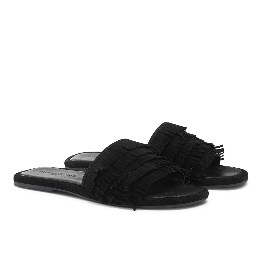 Black Russell & Bromley Cascade Fringe Women's Slippers | PH-4-OKAN