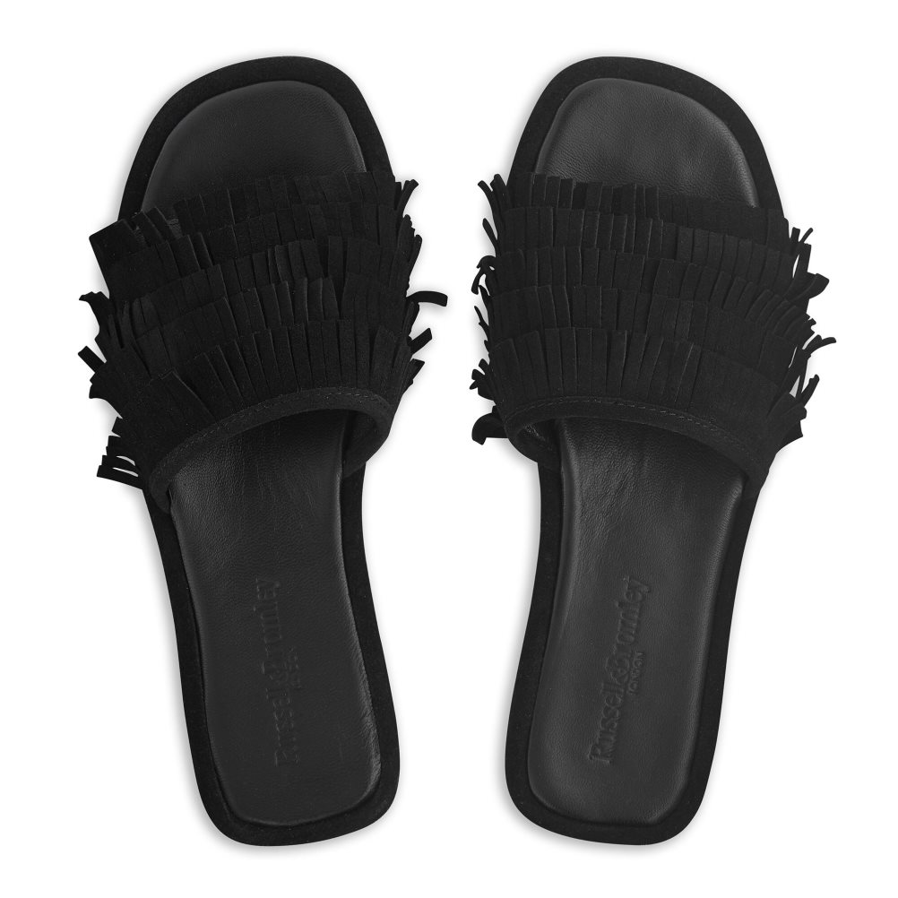 Black Russell & Bromley Cascade Fringe Women's Slippers | PH-4-OKAN