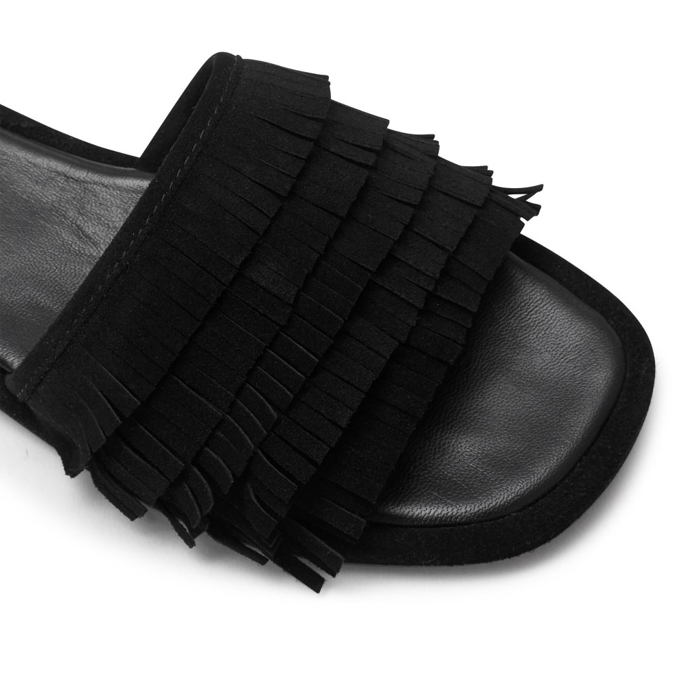 Black Russell & Bromley Cascade Fringe Women's Slippers | PH-4-OKAN