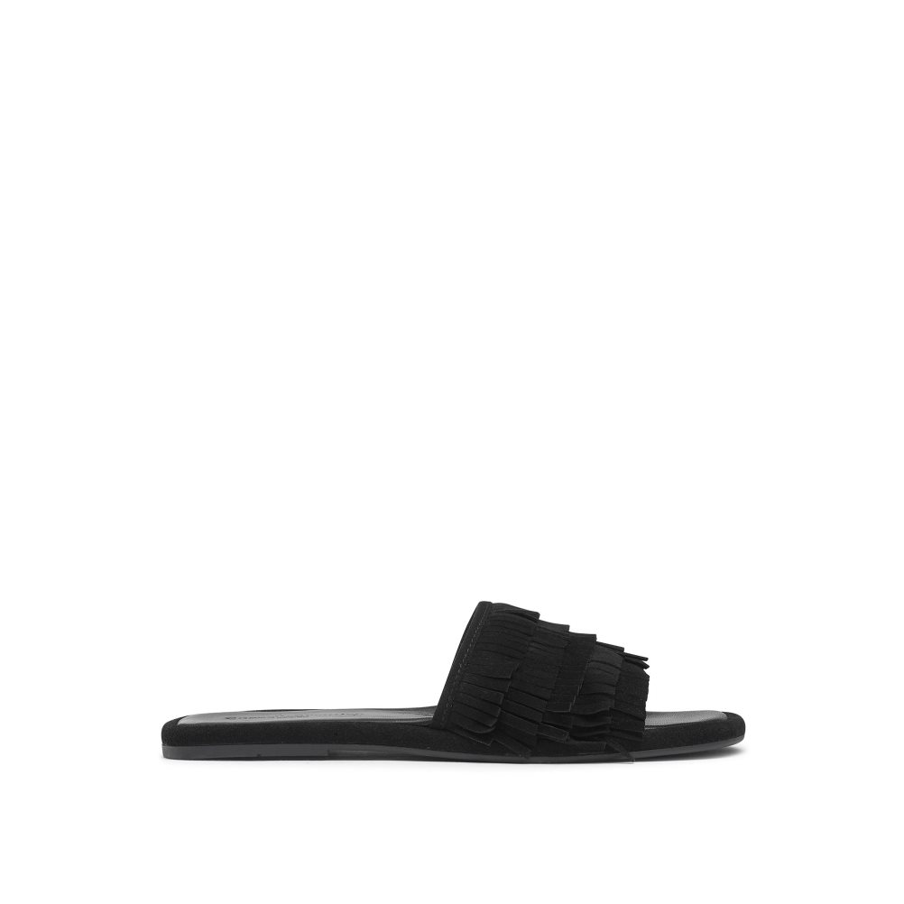 Black Russell & Bromley Cascade Fringe Women\'s Slippers | PH-4-OKAN