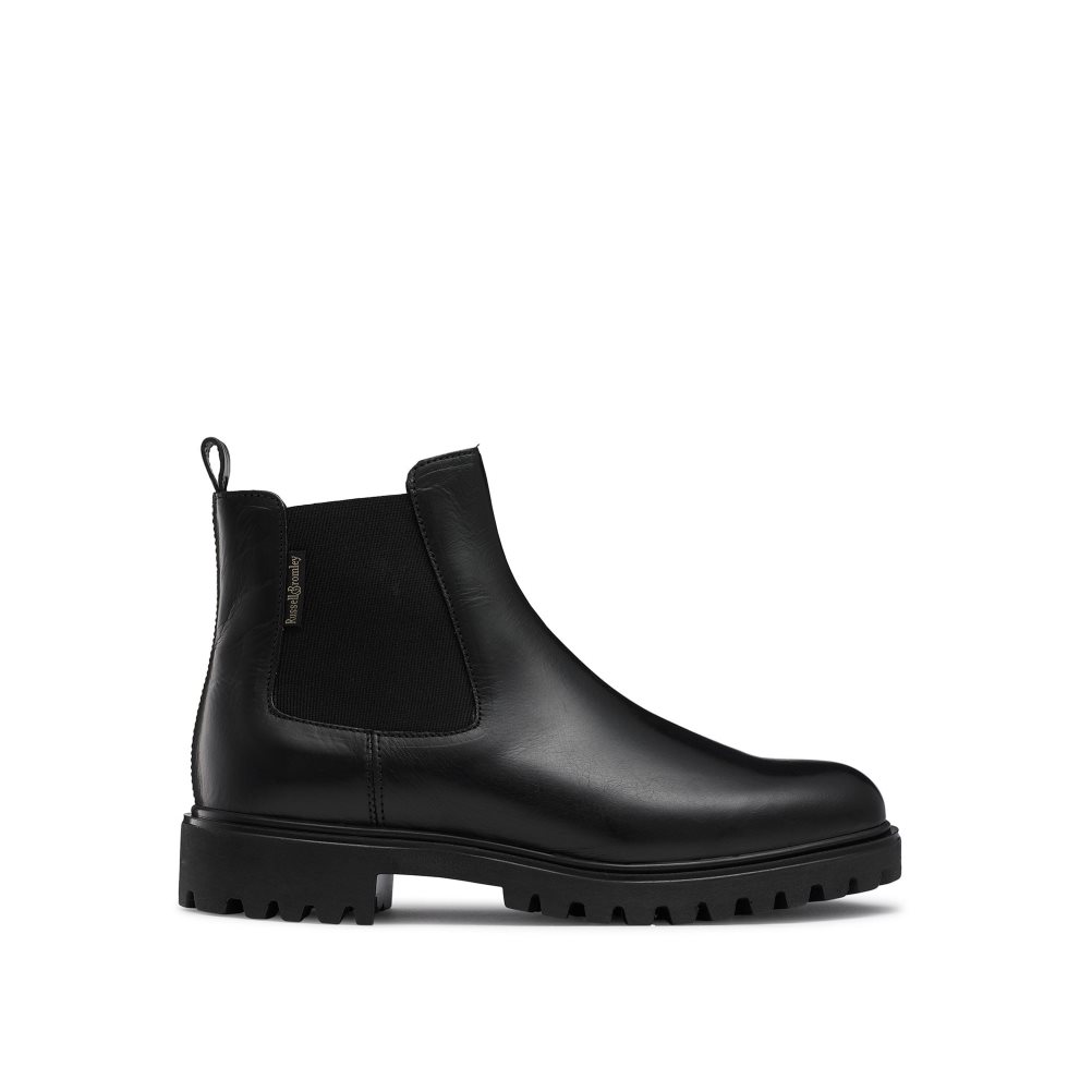 Black Russell & Bromley Cleated Sole Women\'s Chelsea Boots | PH-0-YBWS