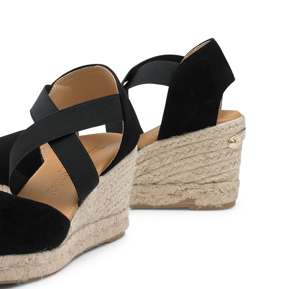 Black Russell & Bromley Coco-cross Elastic Espadrille Women's Wedges | PH-7-IPVU