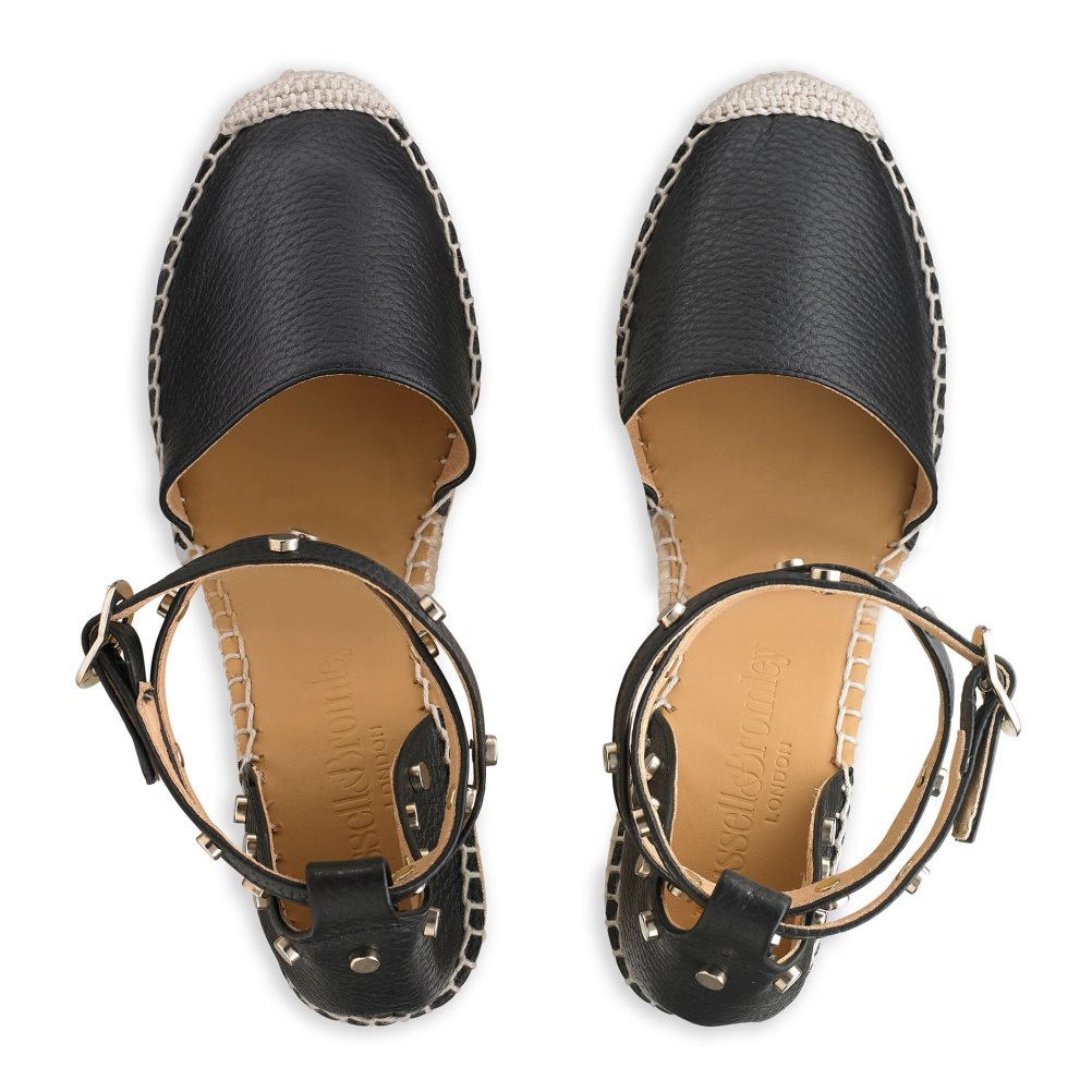 Black Russell & Bromley Coinwraphi Espadrille Women's Wedges | PH-3-WLDE