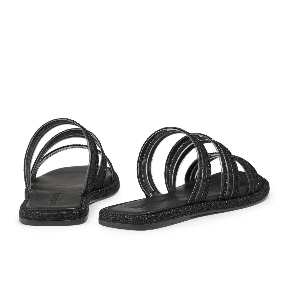 Black Russell & Bromley Cosmical Embellished Women's Flat Sandals | PH-0-PAON