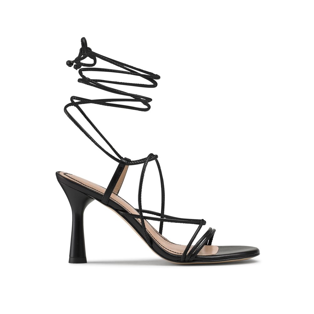 Black Russell & Bromley Dragon Strappy Round Toe Women\'s Heels Sandals | PH-7-RYZQ