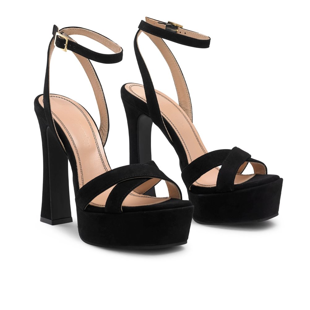 Black Russell & Bromley Far Out Cross Strap Platform Women's Heels Sandals | PH-8-HUEA