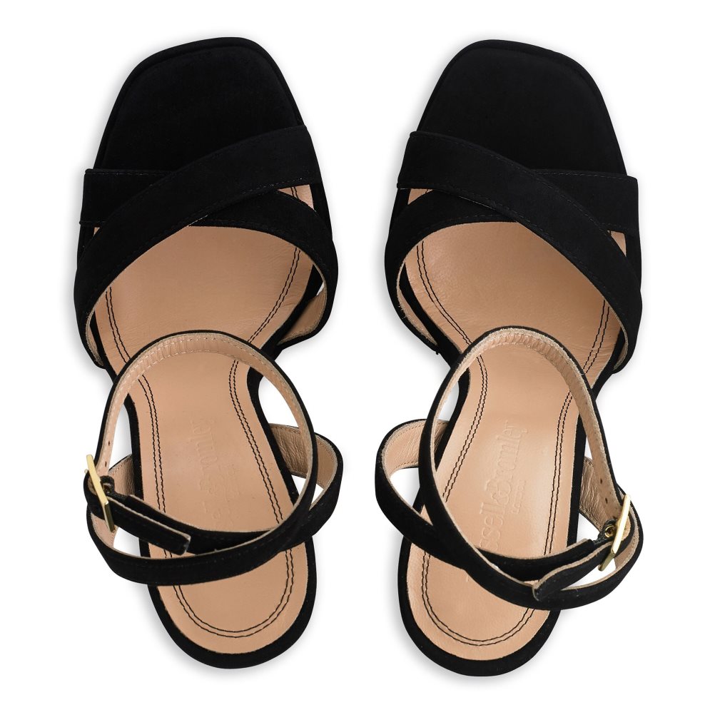 Black Russell & Bromley Far Out Cross Strap Platform Women's Heels Sandals | PH-8-HUEA