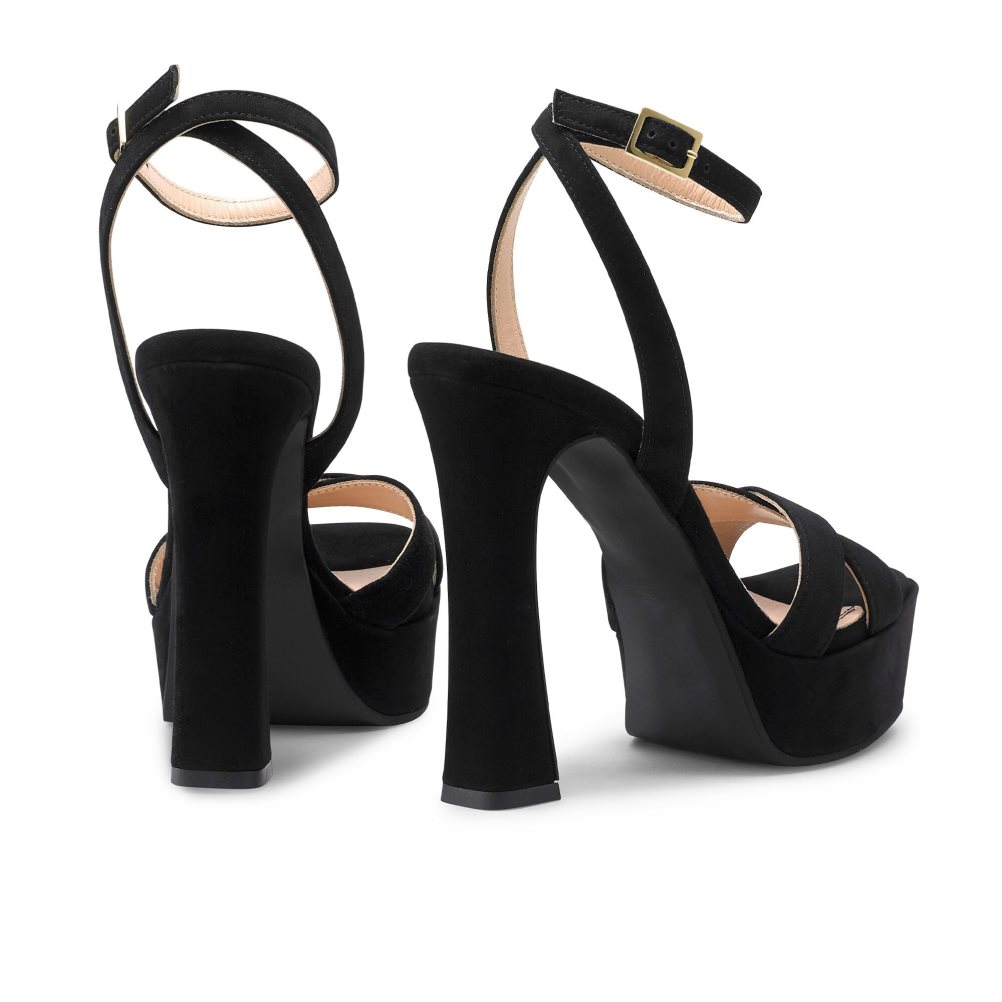 Black Russell & Bromley Far Out Cross Strap Platform Women's Heels Sandals | PH-8-HUEA