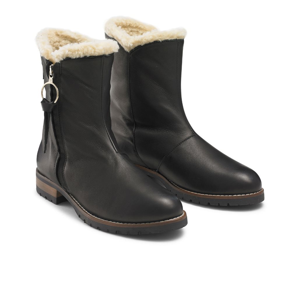 Black Russell & Bromley Grizzly Warm Lined Fur Women's Ankle Boots | PH-8-KLJU