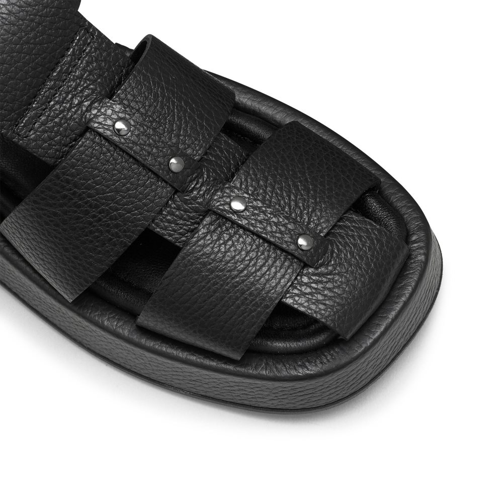 Black Russell & Bromley Hook Fisherman Closed Toe Women's Flat Sandals | PH-8-HVPJ