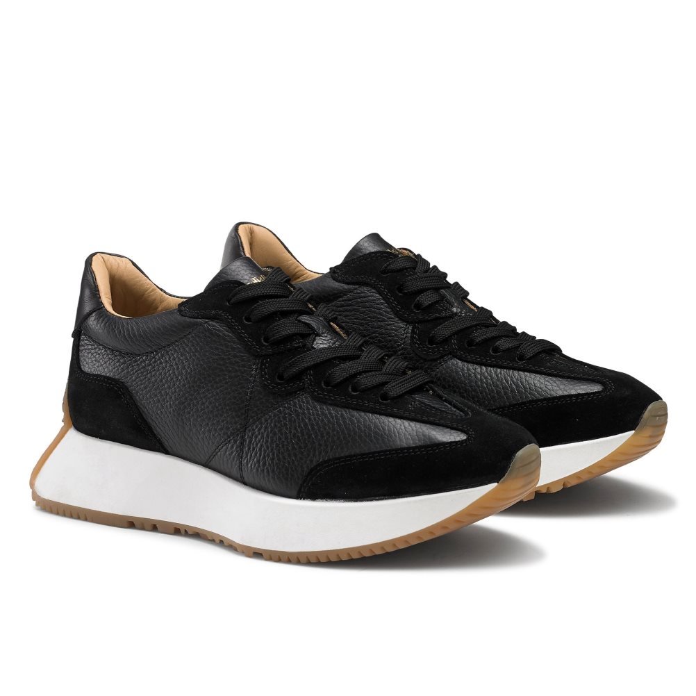 Black Russell & Bromley Hourglass Flared Sole Women's Trainers | PH-3-NBFY