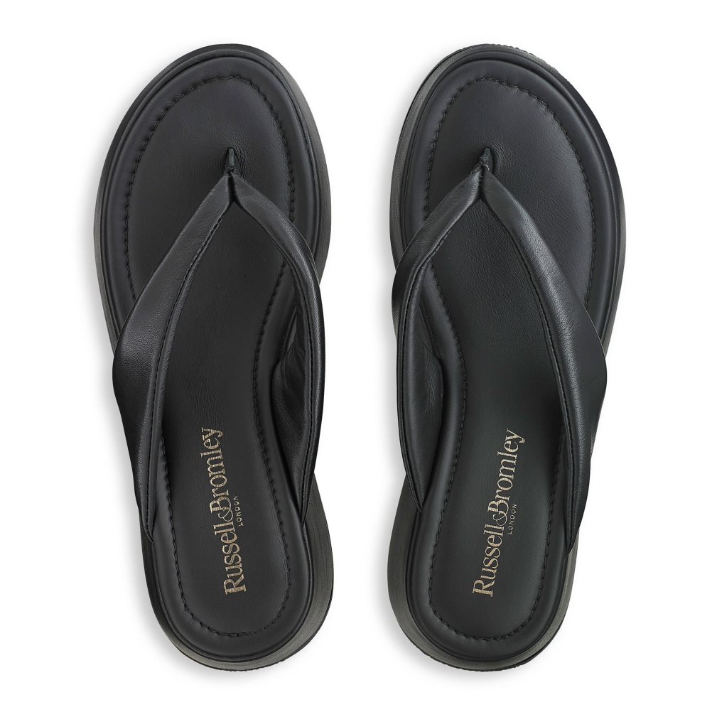 Black Russell & Bromley Hoxton Toe Post Women's Flat Sandals | PH-8-JAVG