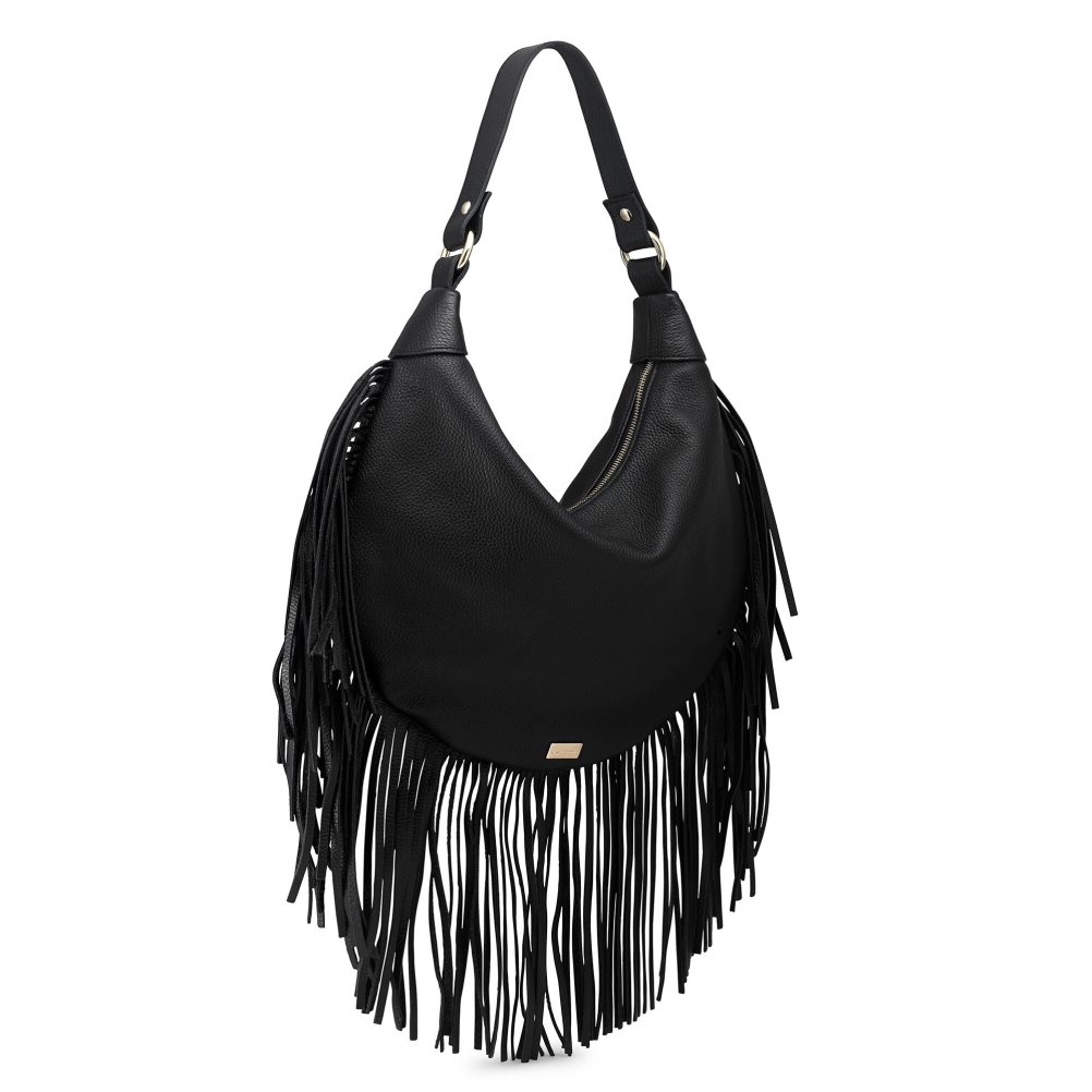 Black Russell & Bromley Indie Fringed Women's Shoulder Bags | PH-9-KAIF