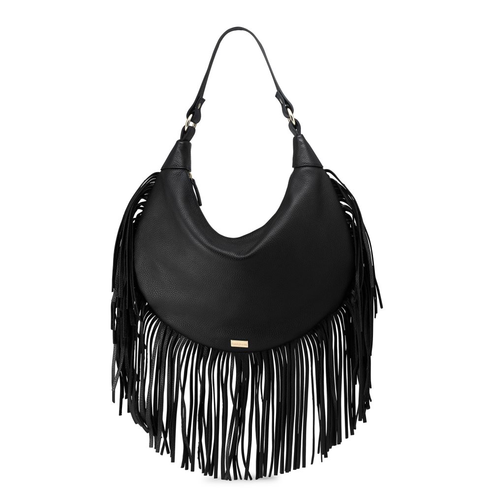 Black Russell & Bromley Indie Fringed Women\'s Shoulder Bags | PH-9-KAIF