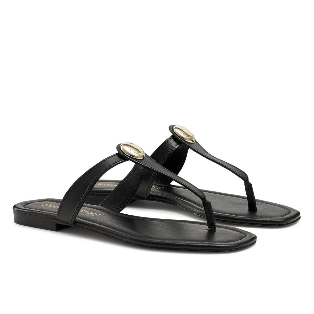 Black Russell & Bromley Lauretta Disc Trim Toe Women's Flat Sandals | PH-7-KPJC