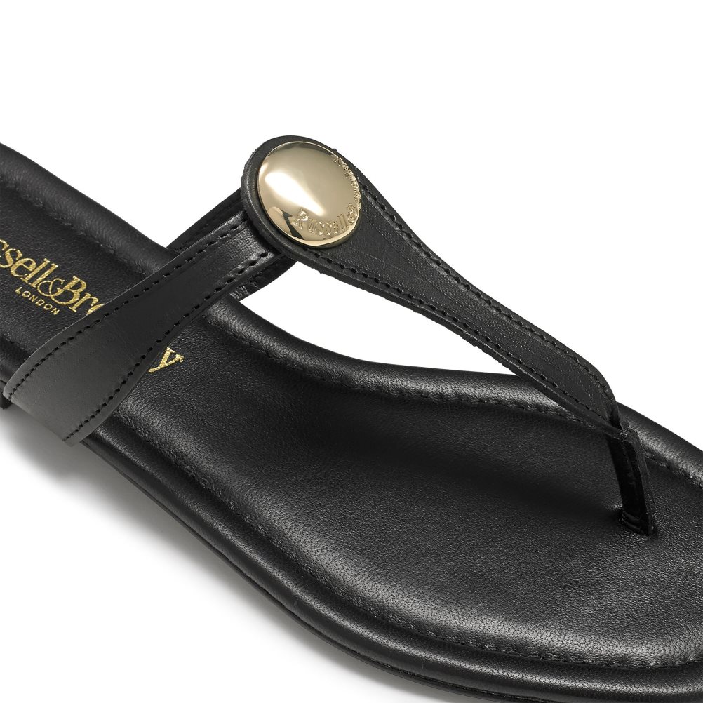 Black Russell & Bromley Lauretta Disc Trim Toe Women's Flat Sandals | PH-7-KPJC