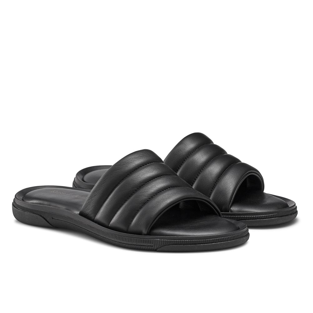 Black Russell & Bromley Luxe Luxury Padded Men's Slides | PH-0-ABRV