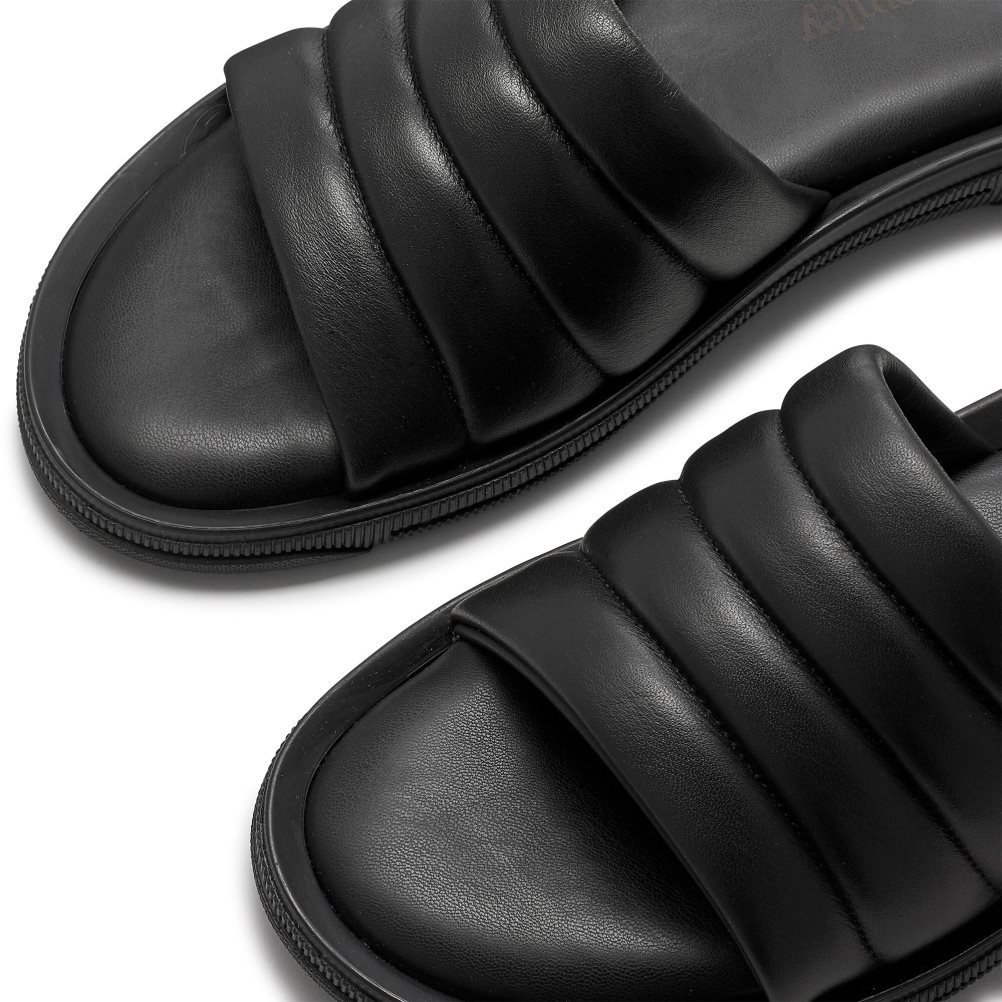 Black Russell & Bromley Luxe Luxury Padded Men's Slides | PH-0-ABRV