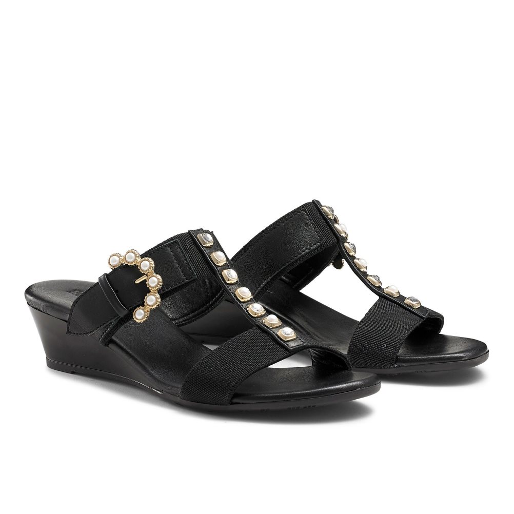 Black Russell & Bromley Orbit Pearl Embellished Women's Wedges | PH-0-ISMG