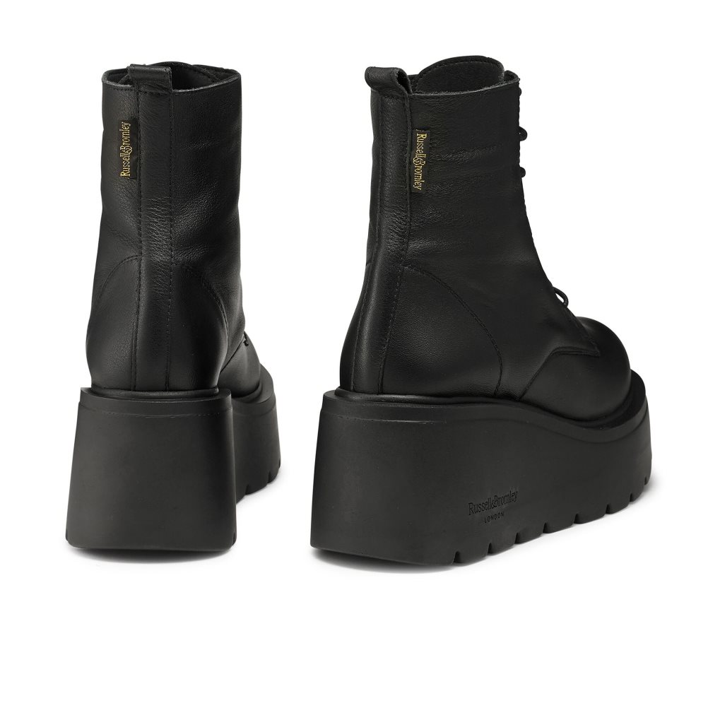 Black Russell & Bromley Overlace Lace-up Women's Wedge Boots | PH-9-BUMV