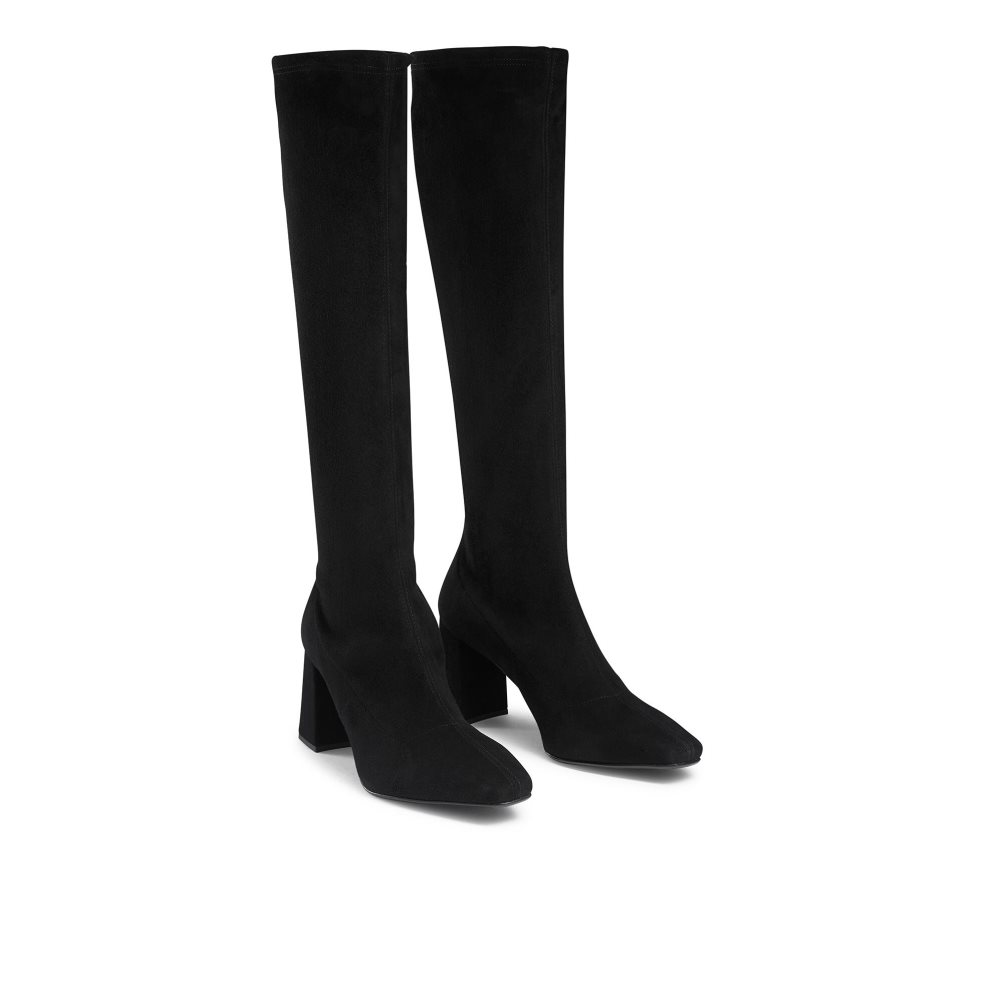 Black Russell & Bromley Overnight Stretch Suede Women's Knee-high Boots | PH-6-PNDB