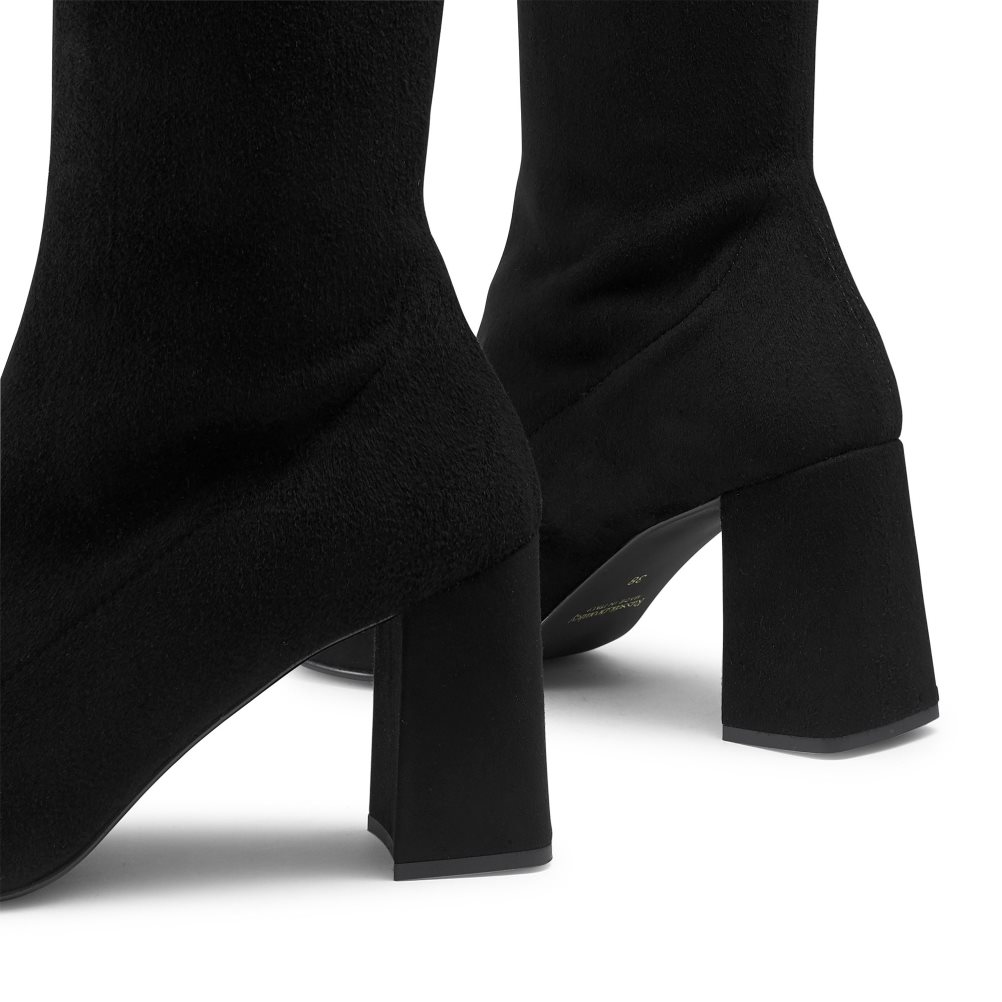 Black Russell & Bromley Overnight Stretch Suede Women's Knee-high Boots | PH-6-PNDB