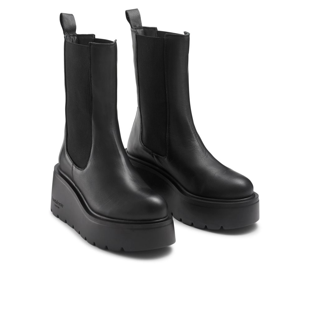 Black Russell & Bromley Overtake Ankle Women's Wedge Boots | PH-4-PNMY