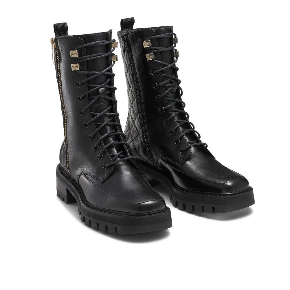 Black Russell & Bromley Parade Square Toe Women's Military Boots | PH-2-MIJR