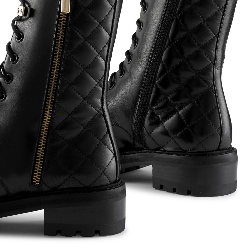 Black Russell & Bromley Parade Square Toe Women's Military Boots | PH-2-MIJR