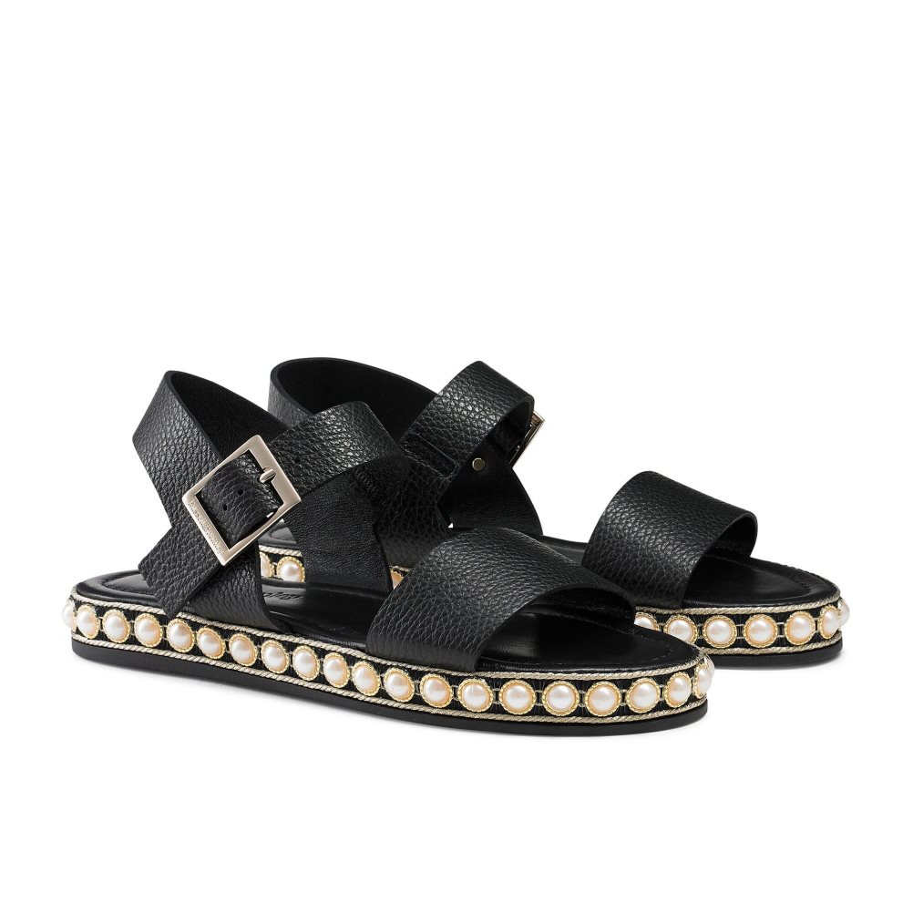 Black Russell & Bromley Pearljam Pearl Two Part Women's Flat Sandals | PH-3-UNIW