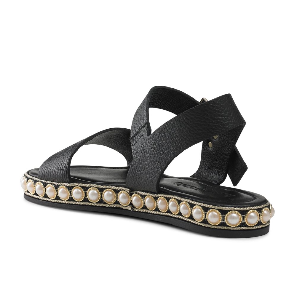 Black Russell & Bromley Pearljam Pearl Two Part Women's Flat Sandals | PH-3-UNIW