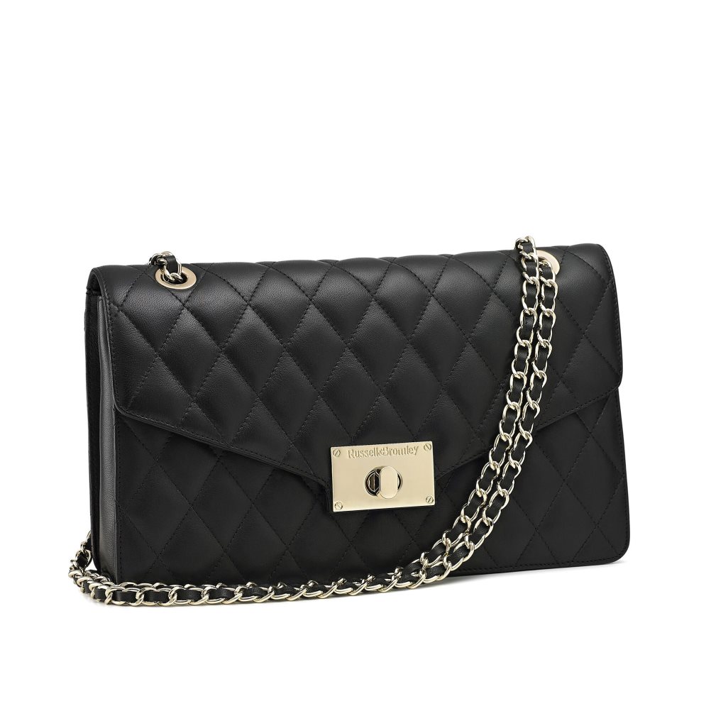 Black Russell & Bromley Quiltchain Large Chain Women's Shoulder Bags | PH-9-FZRH