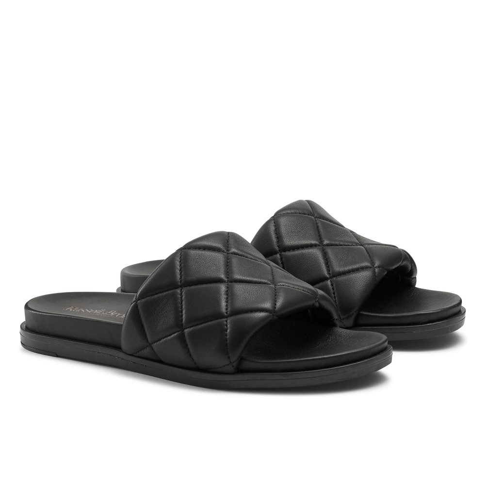 Black Russell & Bromley Quilted Women's Slides | PH-3-JPSU