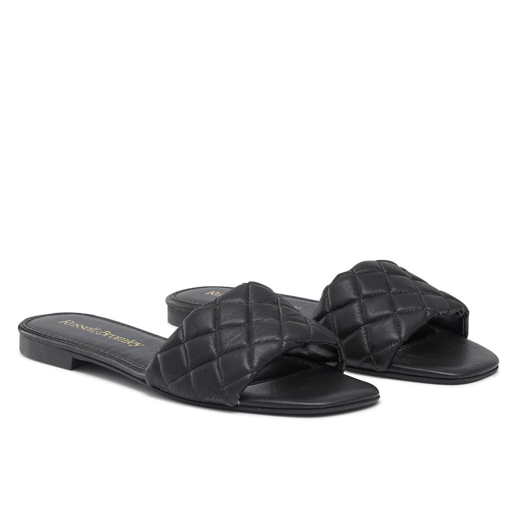 Black Russell & Bromley Quilted Women's Flat Sandals | PH-4-KLJG