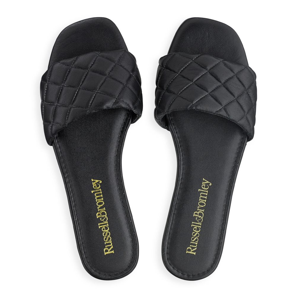 Black Russell & Bromley Quilted Women's Flat Sandals | PH-4-KLJG