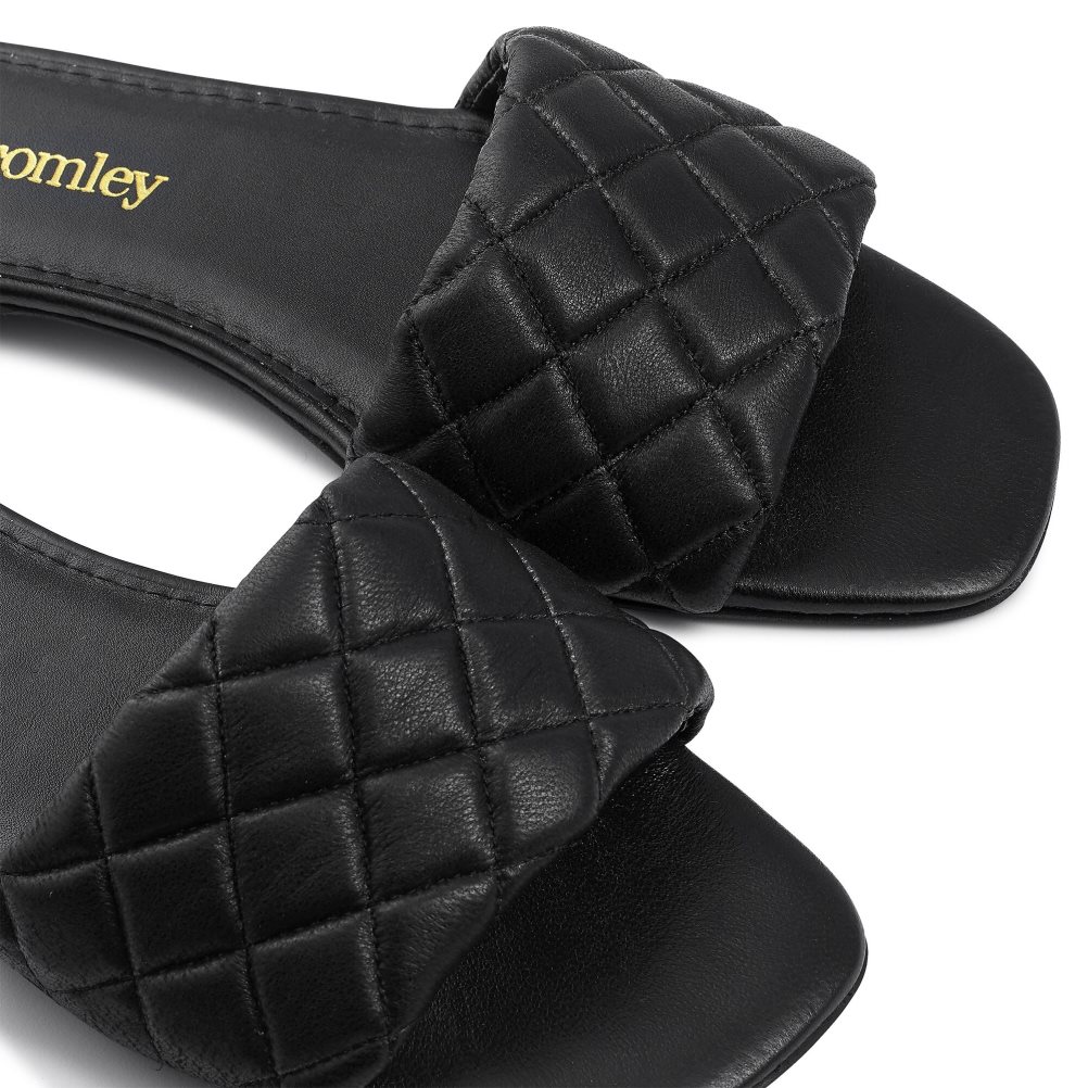 Black Russell & Bromley Quilted Women's Flat Sandals | PH-4-KLJG