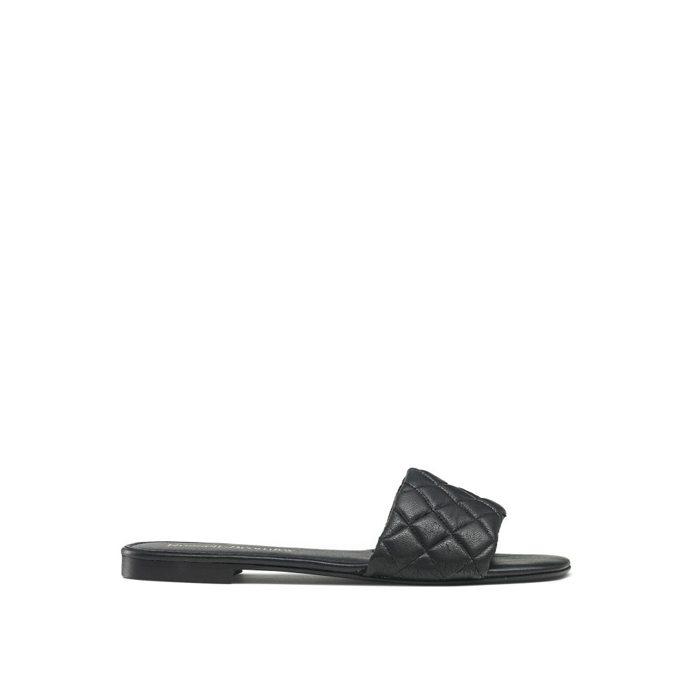 Black Russell & Bromley Quilted Women\'s Flat Sandals | PH-4-KLJG