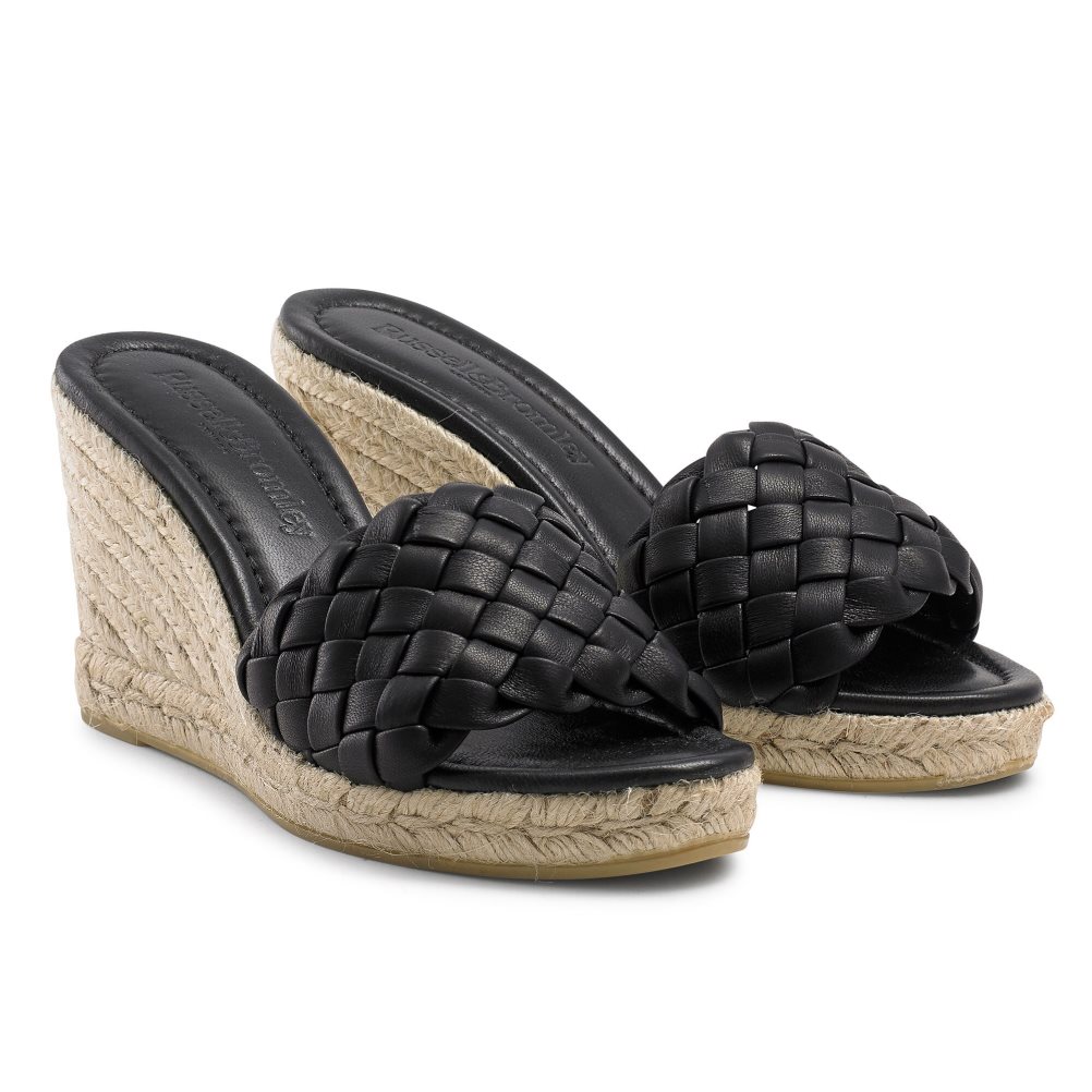 Black Russell & Bromley Rhapsody Plaited Espadrille Women's Wedges | PH-1-JZXS