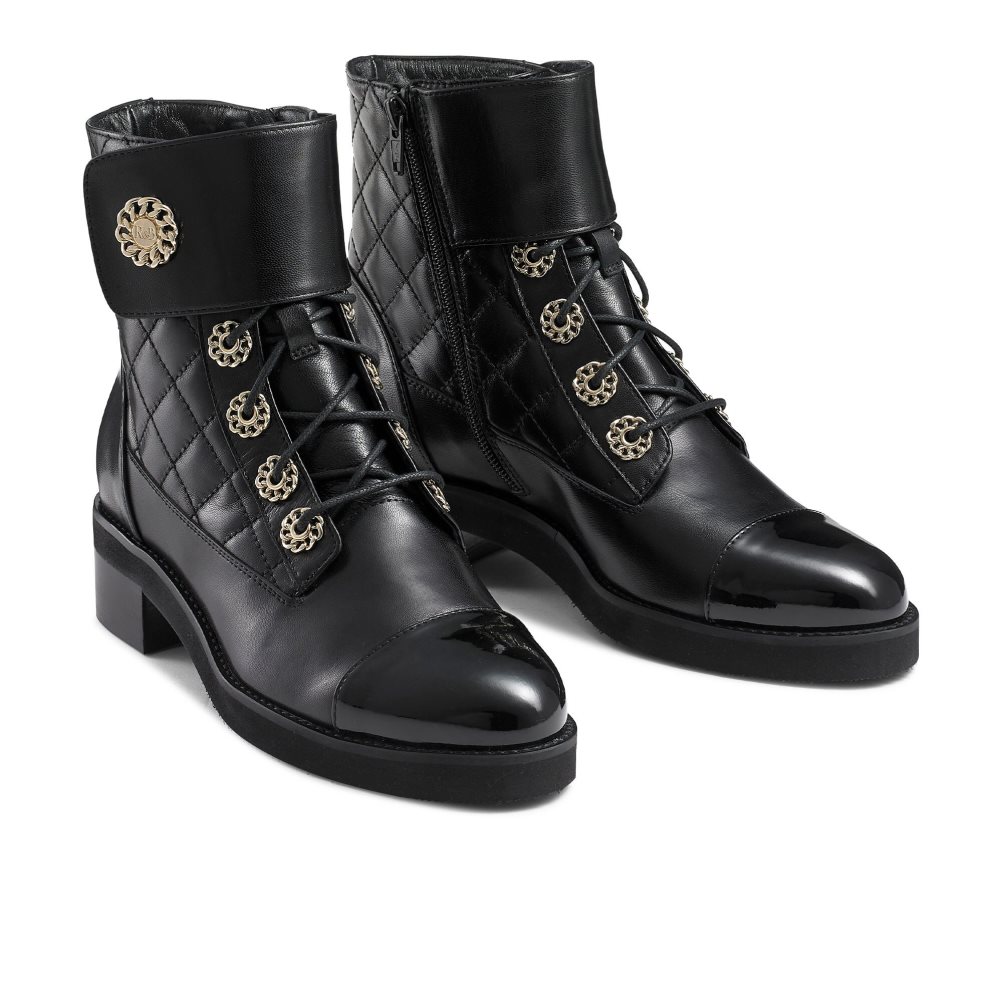 Black Russell & Bromley Ringaroses Quilted Lace-up Women's Ankle Boots | PH-1-TJCO