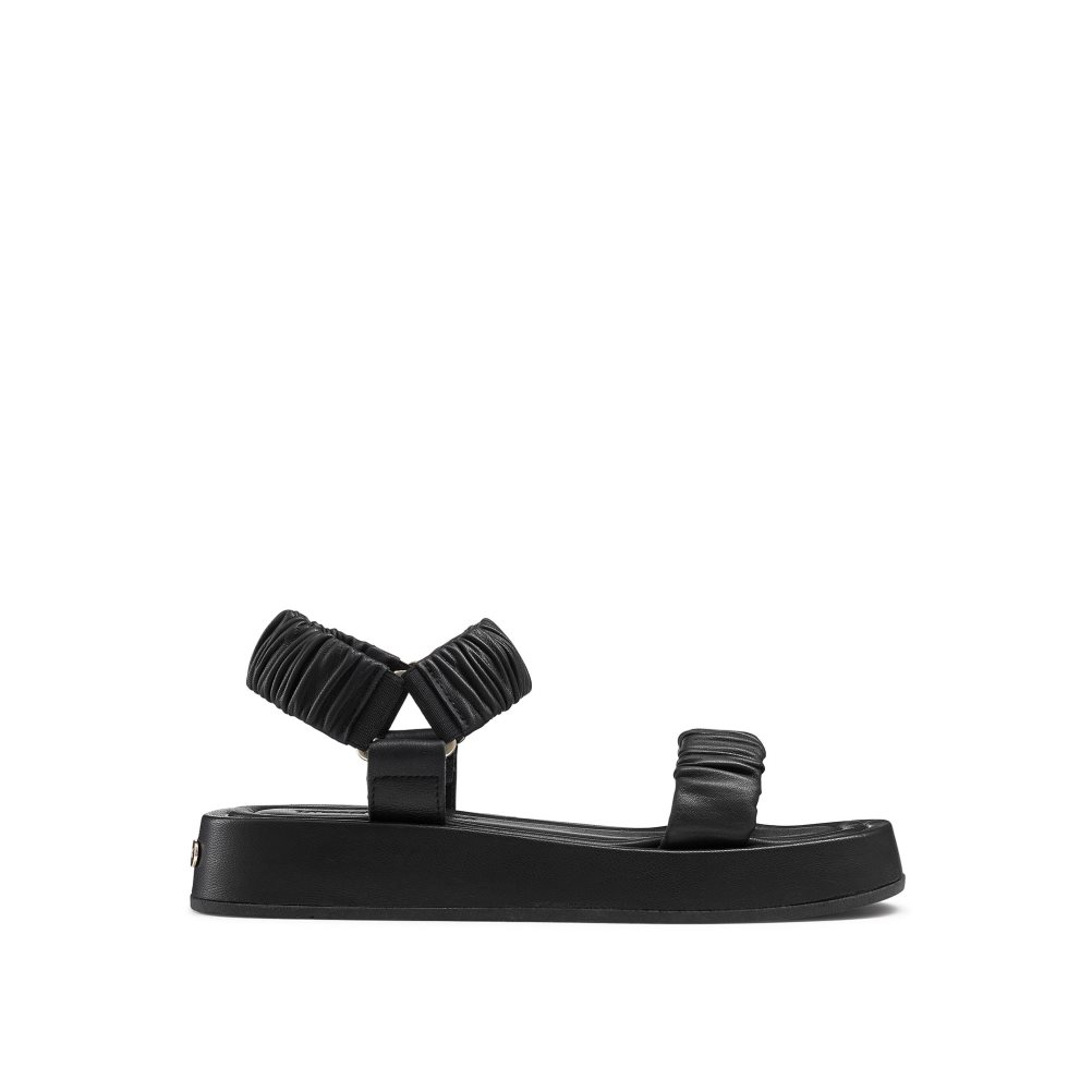 Black Russell & Bromley Scrunch Up Ruched Two Part Women\'s Flat Sandals | PH-5-KVPQ