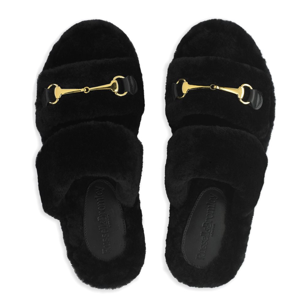 Black Russell & Bromley Snuggle Open Women's Slippers | PH-3-WDNM