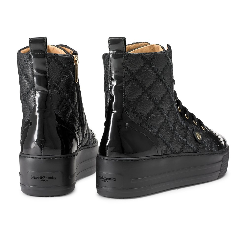 Black Russell & Bromley Stitch Top Quilted High Top Women's Trainers | PH-3-WGPS